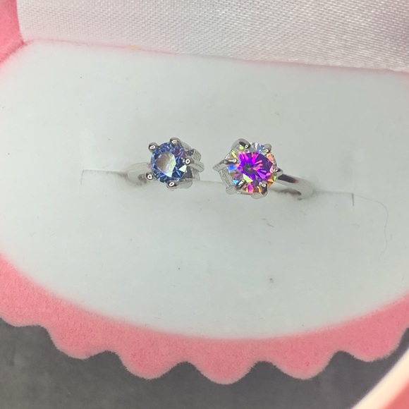 Certified, Royal Blue & Mercury Mist Mystic Moissanite Ring - Picture 8 of 16